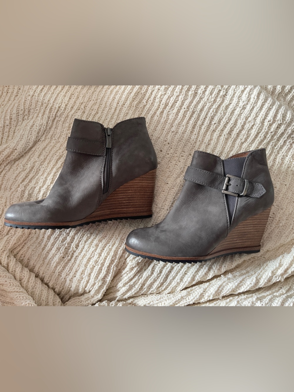 Women’s Gray Wedge Ankle Boot with Buckle